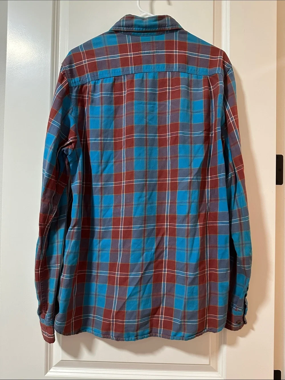 The North Face Men's Teal and Maroon Plaid Button-Down Shirt